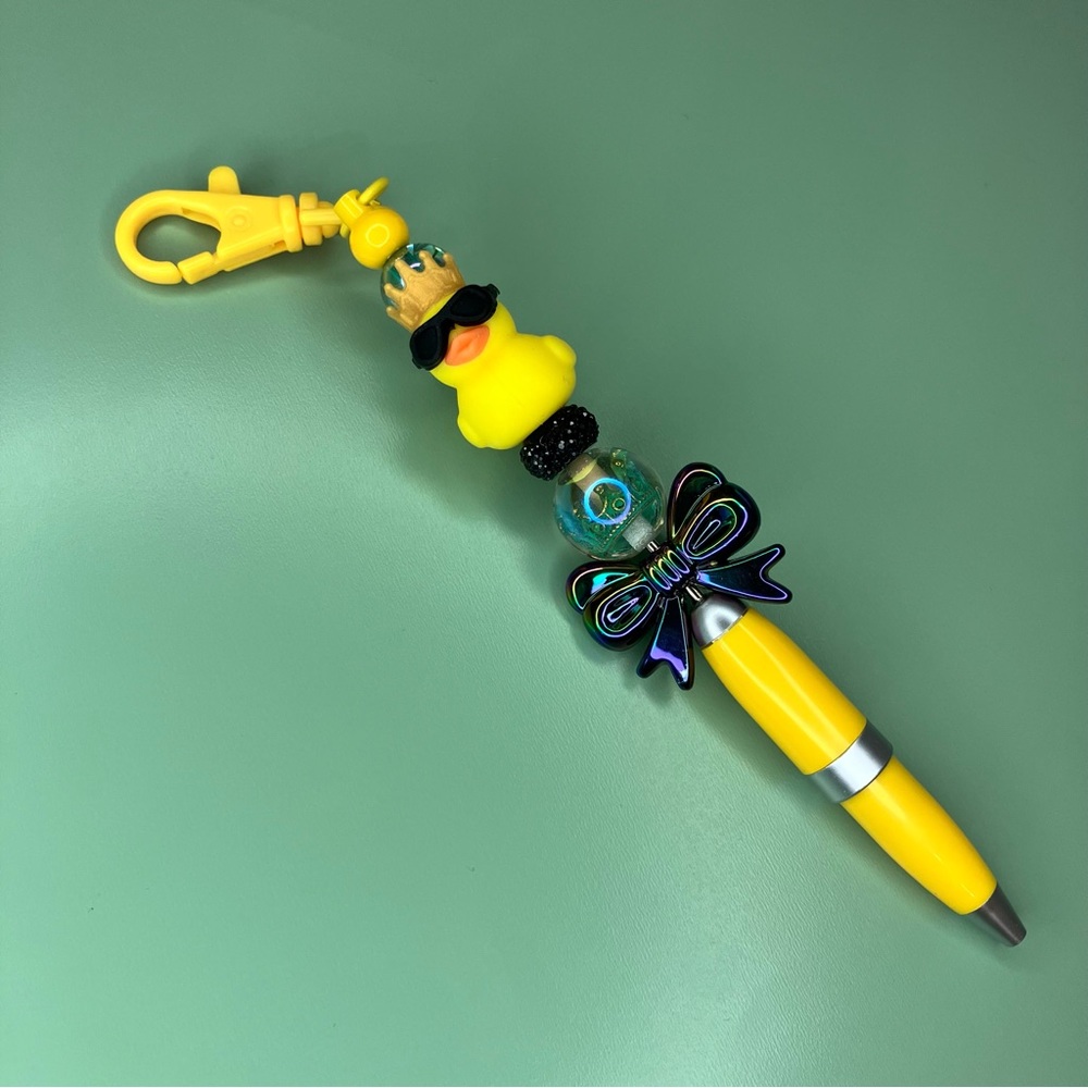 Cute King Duck with Crown and Sunglasses Handmade Beaded Keychain Pen - Picture 3 of 7
